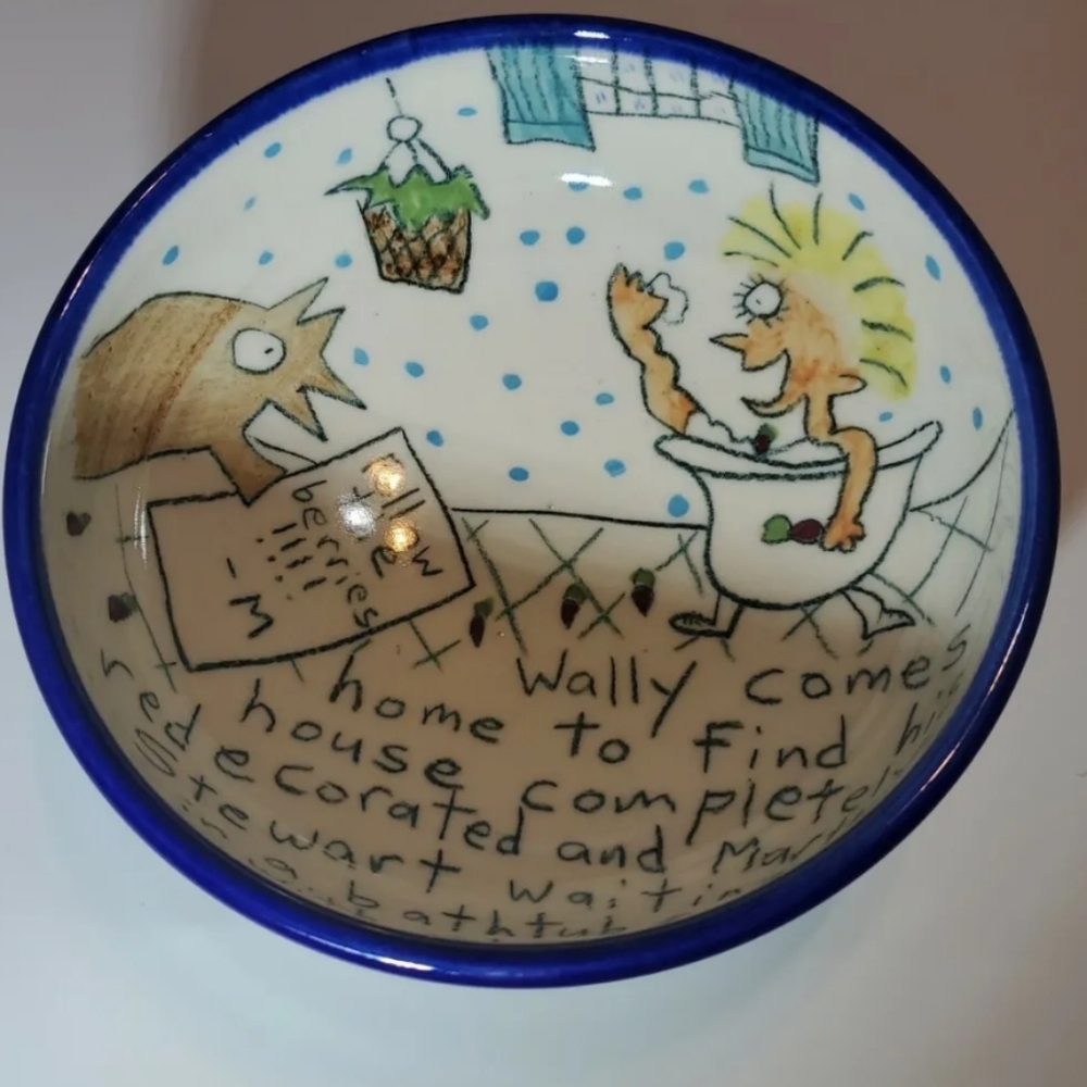 Tom Edward's Pottery Signed Hand Painted Martha Stewart in Bathtub Bowl